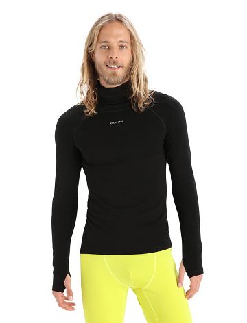 Black Icebreaker MerinoFine™ Long Sleeve Roll Neck Men's Base Layers | AU 1344BEXC